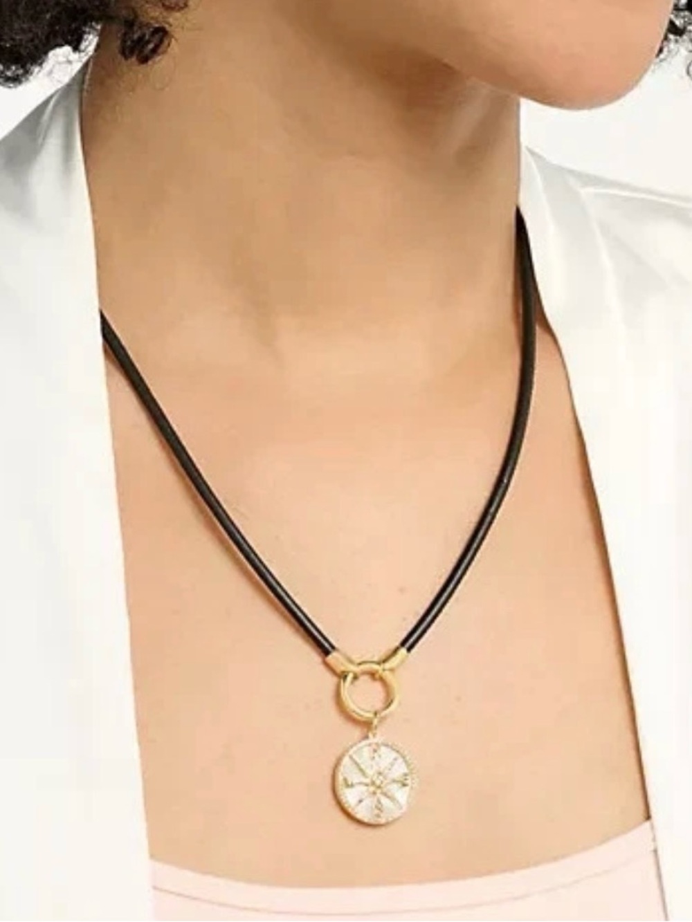 David Markstein “Find your Way” Compass Pendant Necklace with Black Leather cord - Picture 9 of 14